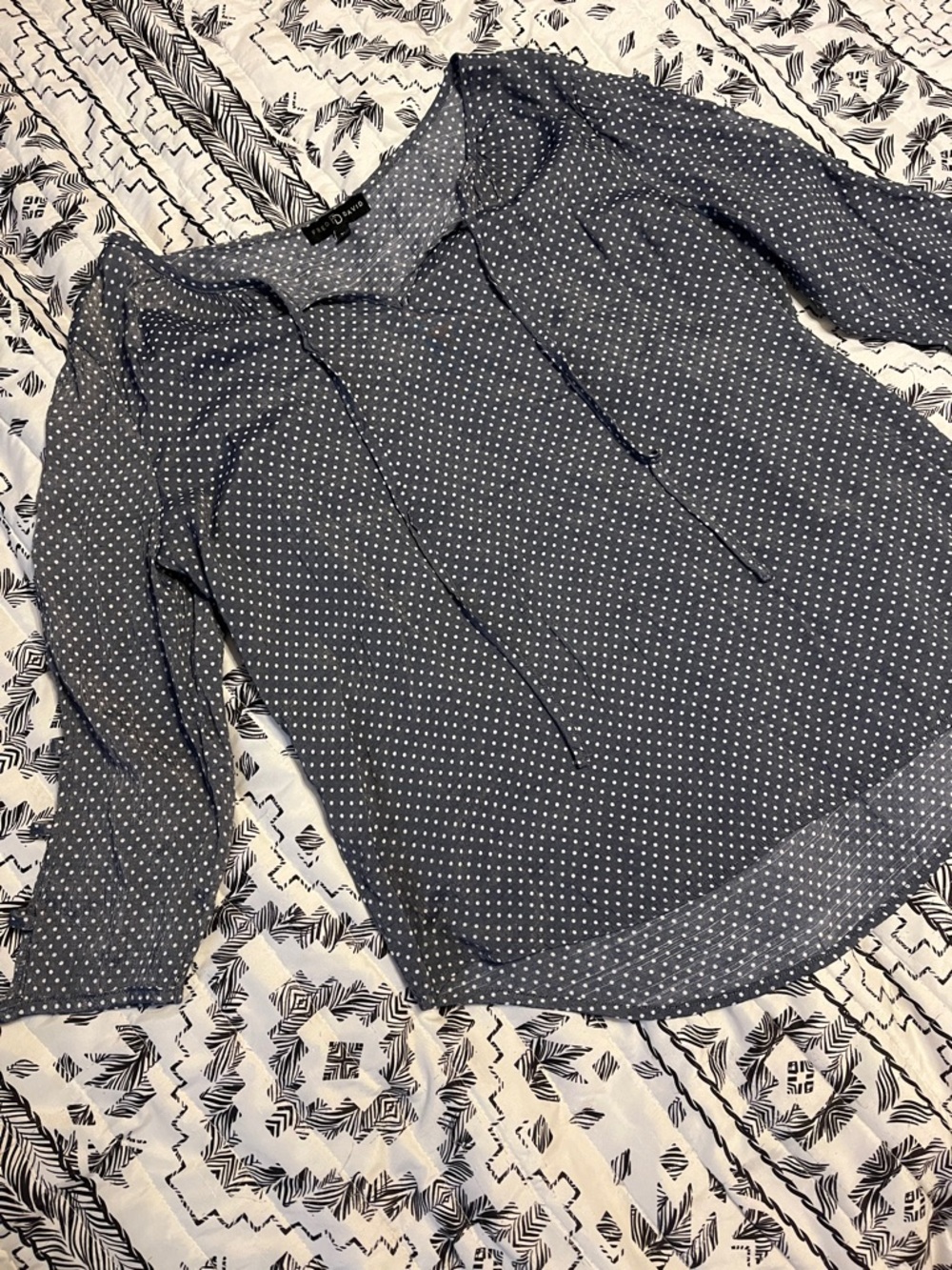 Fred David Polka Dot Lattice Sleeves Top Blouse Size XL